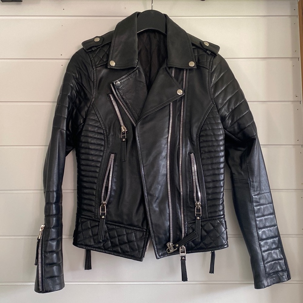 GENUINE LEATHER BLACK MOTO JACKET XS